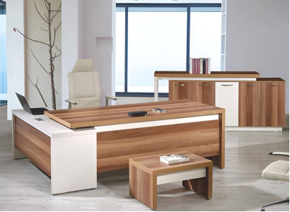 Complete e Study room furniture Corner Office table 3-piece Wood Brown Office furniture