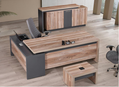 Classic Complete e Study room furniture Corner Office table 3-piece Wood Gray