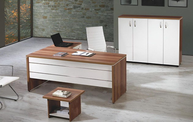 Suite Office Corner Office table Study room furniture Wardrobe 3-piece Wood White
