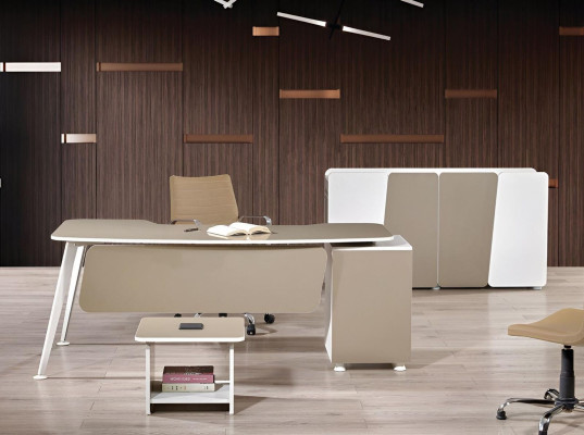 Work table Complete Office Office furniture Desk 3-piece Wood Set Beige