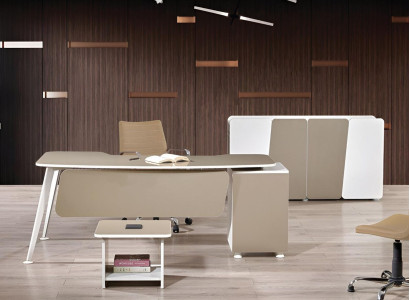 Work table Complete Office Office furniture Desk 3-piece Wood Set Beige