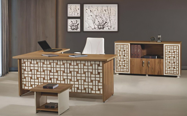 Group Office Corner Office table Study room furniture Wardrobe 3-piece Wood Brown