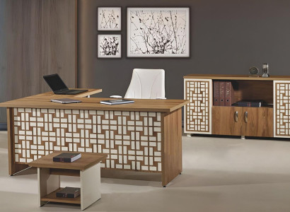 Group Office Corner Office table Study room furniture Wardrobe 3-piece Wood Brown