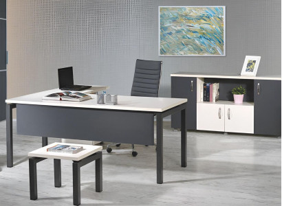 Complete Office Corner Office Table Office Furniture 3-Piece Wood Set Gray Computer Furniture