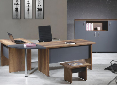 Complete Office Corner Office Table Office Furniture 3-Piece Wood Set Gray Computer Furniture