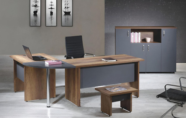 Study room furniture Computer furniture Office furniture Corner office table 3-piece wood gray
