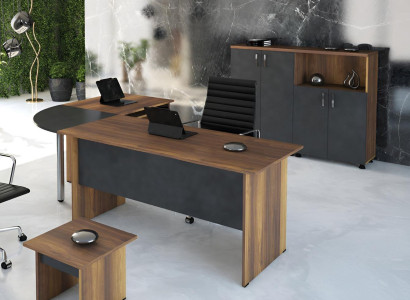 Classic Office furniture set 3-piece corner office table Complete Office Wood Gray Office