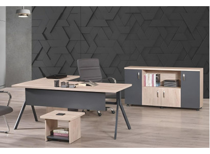 Work table Complete Office Office furniture Corner Office table 3-piece Wood Set Gray