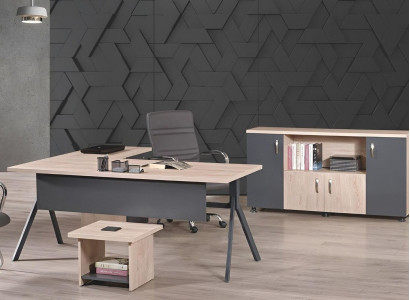Work table Complete Office Office furniture Corner Office table 3-piece Wood Set Gray