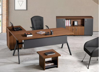 Corner office table work table complete office office furniture 3-piece wood set grey
