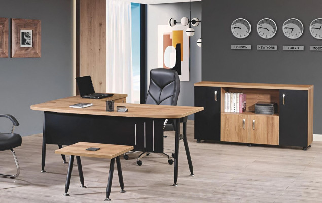 Corner office table work table Complete Office Office furniture 3-piece Wood Set Black
