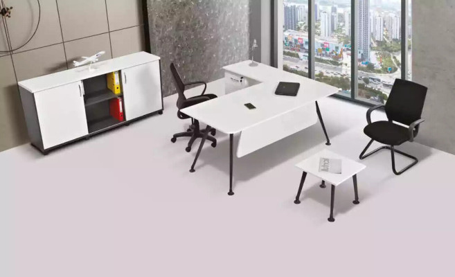 White Corner desk Study room furniture Office cupboard Coffee table Table 3pcs