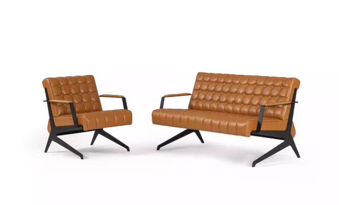 Light brown study room seating set two-seater armchair office set 2+1