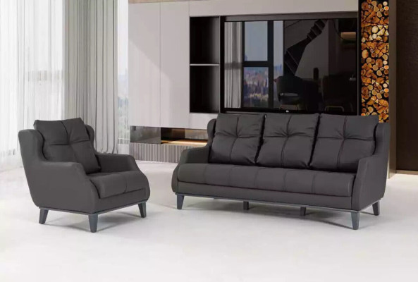 Black Sofa set Armchair Two-seater Luxury Modern Set Upholstered Seat 2+1