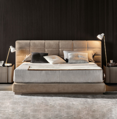 Beige Double bed Bedroom Furniture Modern Beds Luxury Wooden Frame
