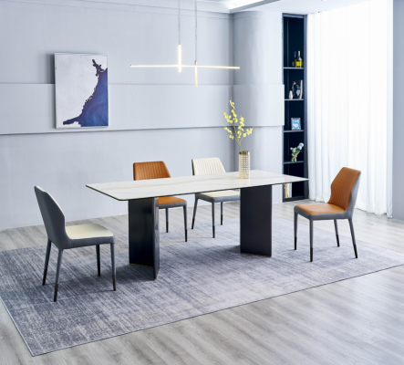Modern Dining room Set Large Dining table 6x Imitation leather Chairs Luxury Furniture