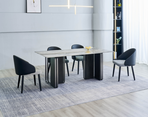 Noble Dining room Furniture Designer Dining room Table 6x Imitation leather Chairs 7pcs