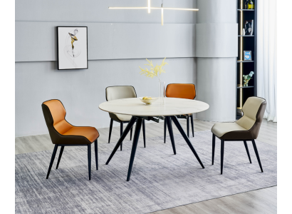 Dining room Furniture Luxury round table 6x textile chairs Dining room set 7 pieces
