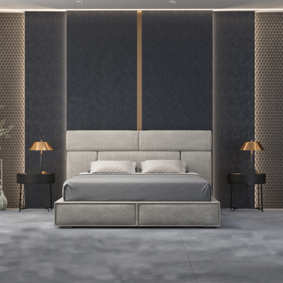 Gray Double bed Design Beds Bedroom Furniture Leather bed Wooden frame