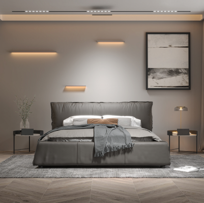 Gray Bedroom Bed Designer Double bed Wooden frame New leather bed