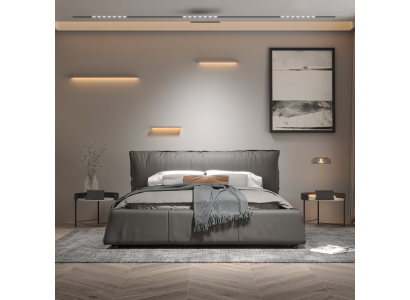 Gray Bedroom Bed Designer Double bed Wooden frame New leather bed