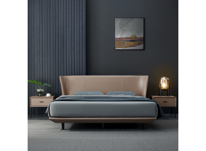 Beige Imitation leather Bedroom Double bed Designer Wooden Frame Beds