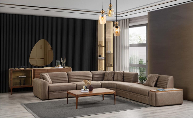 Couch Corner sofa Sofa Imitation leather Brown Upholstered sofa Living room Leather sofa
