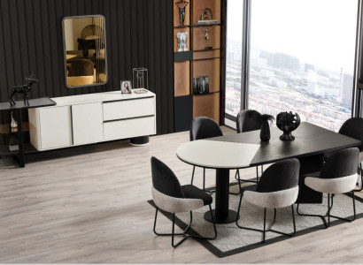 Dining set Dining room Group Dining corner Dining table Chairs 9pcs Wood White