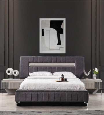 Bedroom Suite Double bed Bed Bedside tables 4pcs Gray Wardrobe