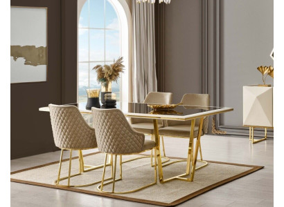 Modern Dining set Luxury Dining table Dining table Chairs 7-piece Beige Gold Set