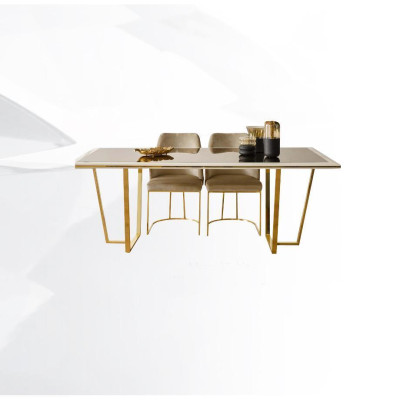 Modern Dining set Luxury Dining table Dining table Chairs 7-piece Beige Gold Set