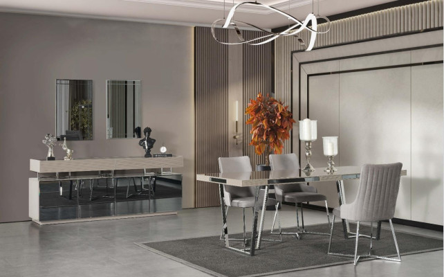 Dining corner Dining room Group Dining set Dining table Chairs 7pcs Wood Gray