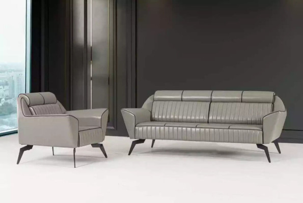 Gray Leather three-seater Study room furniture Designer wooden furniture luxury