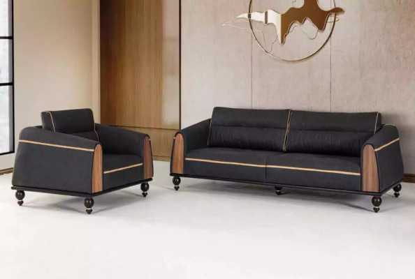 Black designer sofa Study room furniture style Modern couch three seater