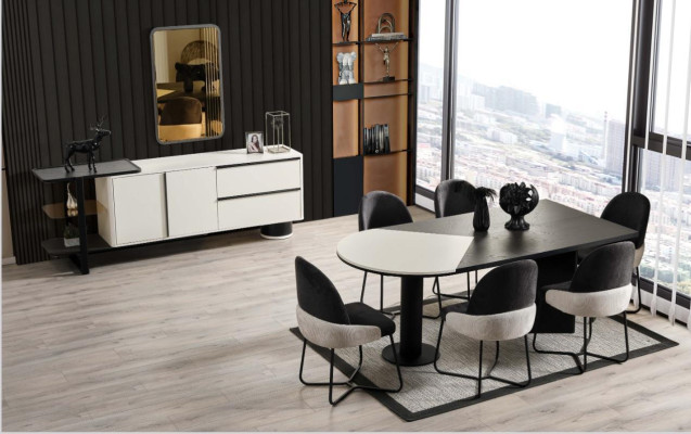 Dining set Dining room Group Dining table Chairs 7pcs Wood Black