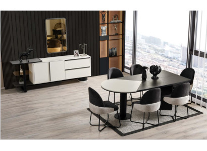 Dining set Dining room Group Dining table Chairs 7pcs Wood Black