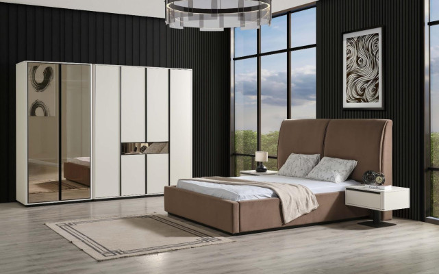 Bedroom furniture Bedroom Set Double bed Bed Bedside tables 3-piece beige