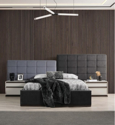 Bedroom bed suite double bed bed bedside tables 3 pieces gray modern