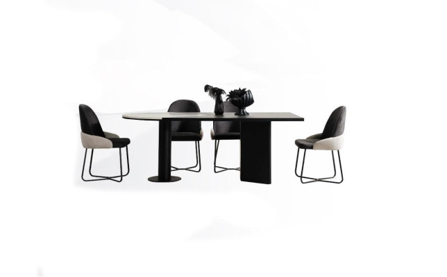 Dining set Dining room Group Dining table Chairs 7pcs Wood Black