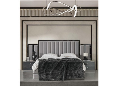Suite Bedroom Double bed Bed Bedside tables 3pcs Gray Wardrobe