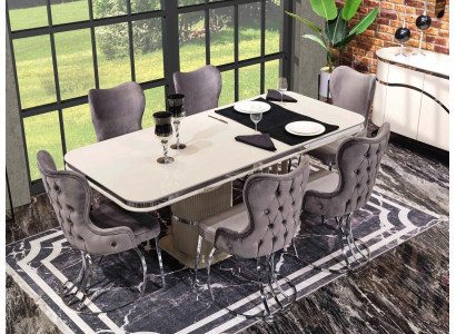 Table 6x Chairs 7pcs Dining room Wooden table Dining room Set Group Design