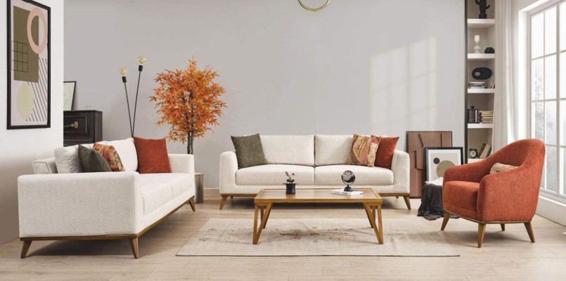Stylish Living room set Living room set 3 pieces. Modern Beige Couch 3+3+1