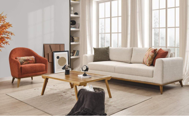 Stylish Living room set Living room set 3 pieces. Modern Beige Couch 3+3+1