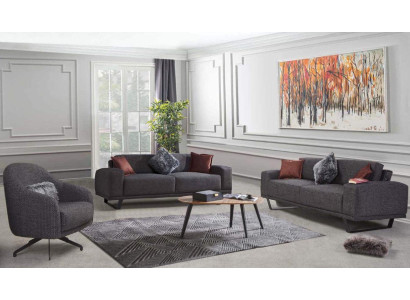 Luxury living room set consists of 3 pieces. Black color design sofa set