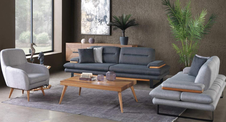 Modern living room set from 3 pieces. Sofa set 3+2+1 Seater Gray Couches