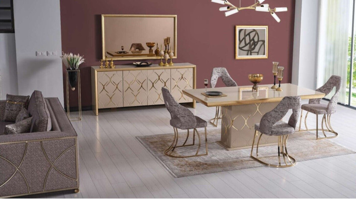 Luxury Dining room Set Dining table 4x Chairs Sideboard Mirror Dining set 7 pieces