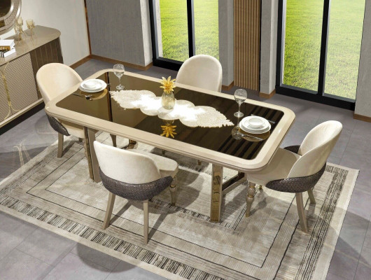 Dining room Set Dining table 6x Chairs luxurious Table Set beige Dining set