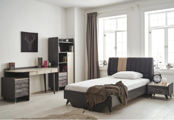 Luxurious gray bedroom set youth room children's room 7-piece bed