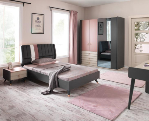 Bedroom 6tlg Bed Bedside table Wardrobe Chest of drawers Mirror Desk