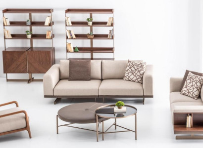 Beige Modern Sofa Set Three Seater Two-seater Set Luxury Fabric Furniture